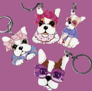 4 Adorable Dog Keychains NEW